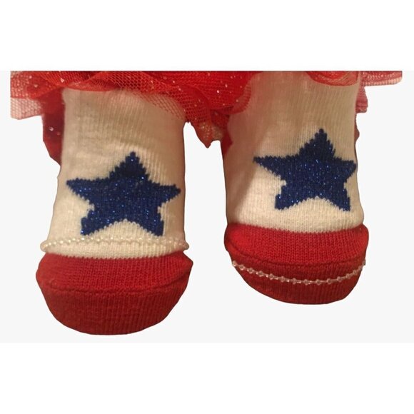 Baby Girls Patriotic Sparkle Headband And Socks Set Size 0-12M Red White Blue - Picture 3 of 11
